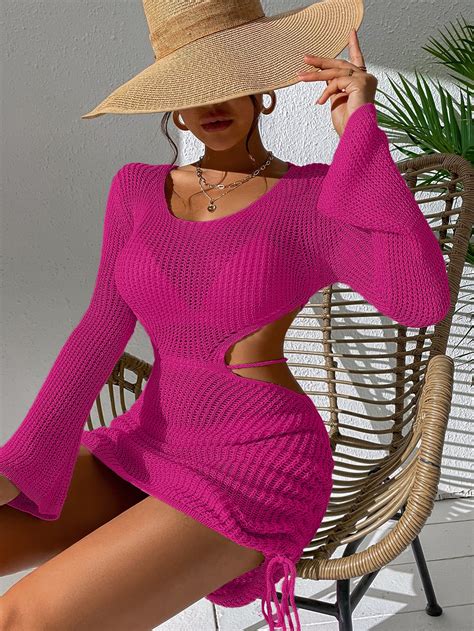 Drawstring Side Backless Halter Neck Cover Up Dress Without Bikini Bottom SHEIN UK