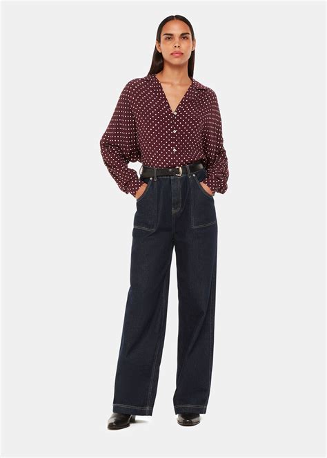 Burgundy/Multi Spot Print Ramona Shirt | WHISTLES | Whistles UK