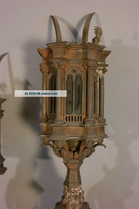 2 Antique GOTHIC Figural NUDE GARGOYLE STATUE Old CATHEDRAL GLASS Wall SCONCES 14779