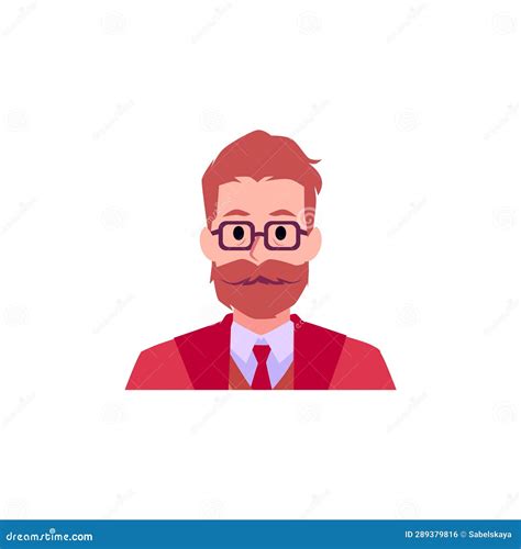 Portrait Of Stylish Bearded Man In Glasses Flat Style Vector