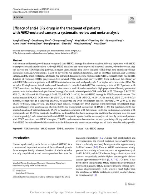 Efficacy of anti-HER2 drugs in the treatment of patients with HER2 ...