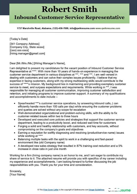 Customer Service Manager Cover Letter Examples Qwikresume