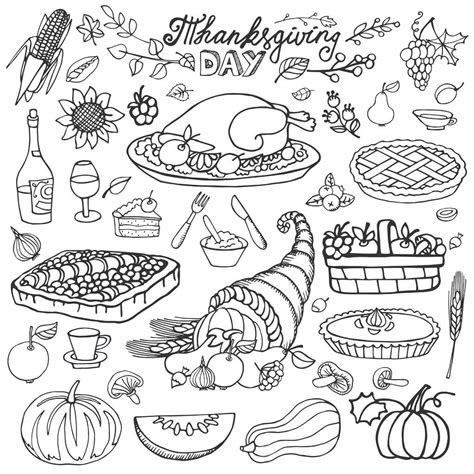 Thanksgiving day icons and cliparts : Harvest Cornucopia, turkey