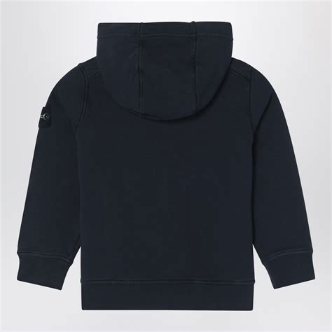 Stone Island Navy Blue Zip Up Sweatshirt In Cotton Thedoublef