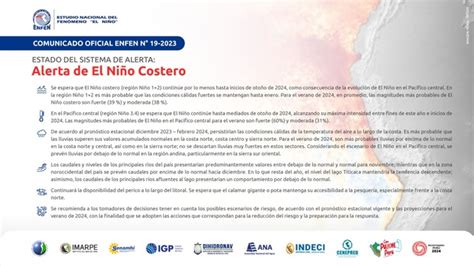 Comunicado Oficial Enfen N Estado Del Sistema De Alerta