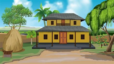 Premium Vector | Village poor house Cartoon Background