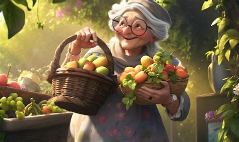 Premium Ai Image An Old Lady With A Basket Of Fruit Holding In Front