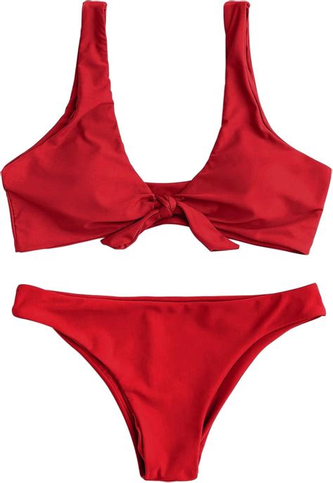 Jewelrywe Bikini Sets Damen Gebunden Bademode Rot Push Up Bikinis Badeanzug Zweiteiler Strand