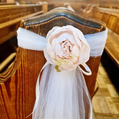X Pew Decoration For Wedding Nude Pink Peony Pew Ends Bows Pew