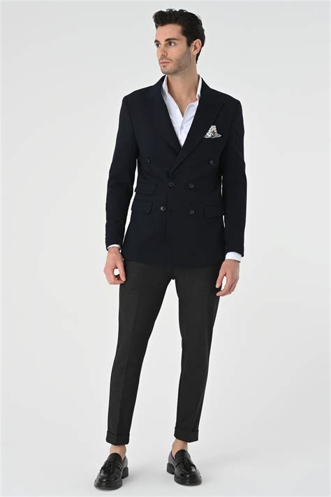 Antioch Koyu Lacivert Slim Fit Kruvaze Erkek Ceket