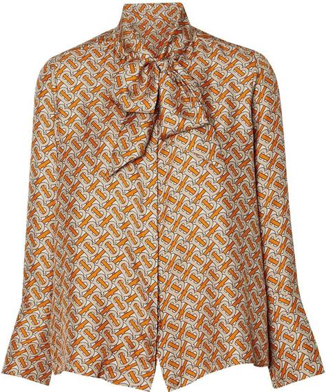 Burberry Logo Print Pussy Bow Blouse ShopStyle Tops