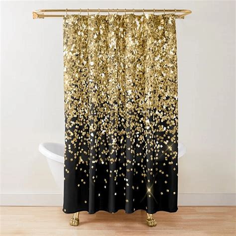 Gold Glitter Glam Shower Curtain Golden Sparkling Shiny Art Bath