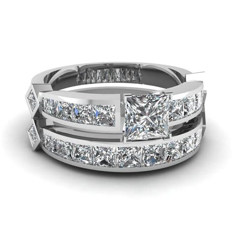 Princess Cut Diamond Channel Set Princess Accent Wedding Ring Sets In ...