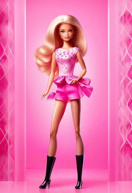 Premium AI Image Pretty Blonde Barbie Wearing A Pink Dress On A Pink Background