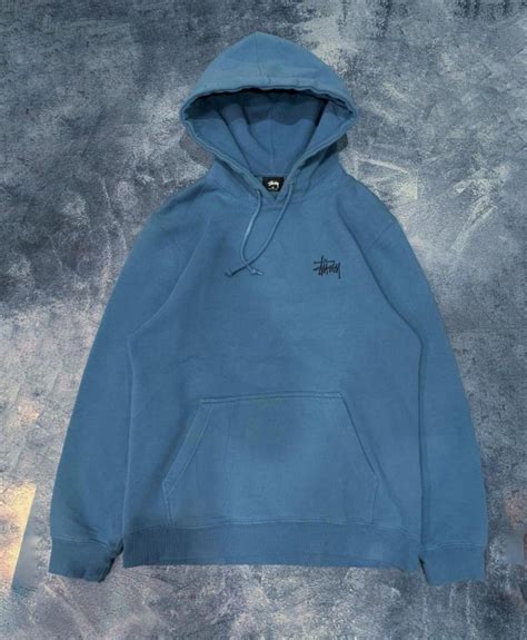 Hodie Jaket Stussy Basic Logo Backprint Hodie Baby Blue Second Original