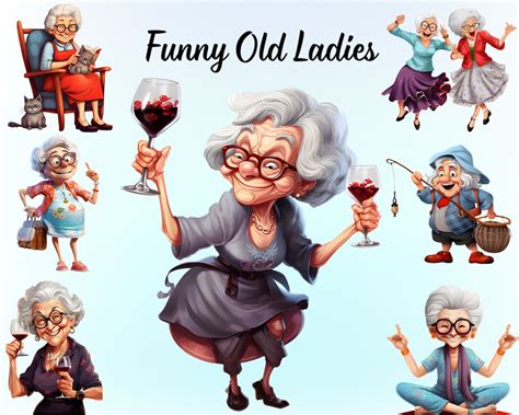 Funny Old Ladies Clipart, Cute Cartoon Grandma, Happy Woman Clipart, Crazy Old Lady Clipart ...