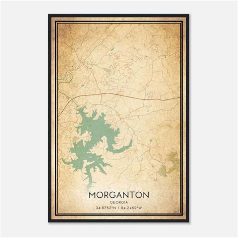 Vintage Morganton Georgia Map Poster, Morganton GA City Road Wall Art