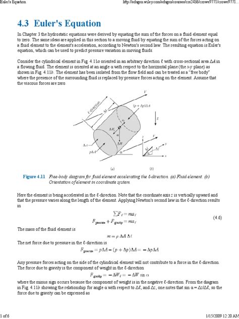 43 Eulers Equationpdf Pressure Fluid Dynamics