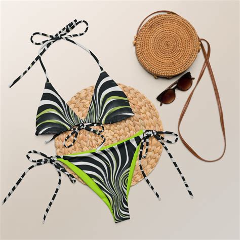 Zebra String Bikini Green Zebra Bikini Eco Friendly Swimwear Lime Black White Bikini