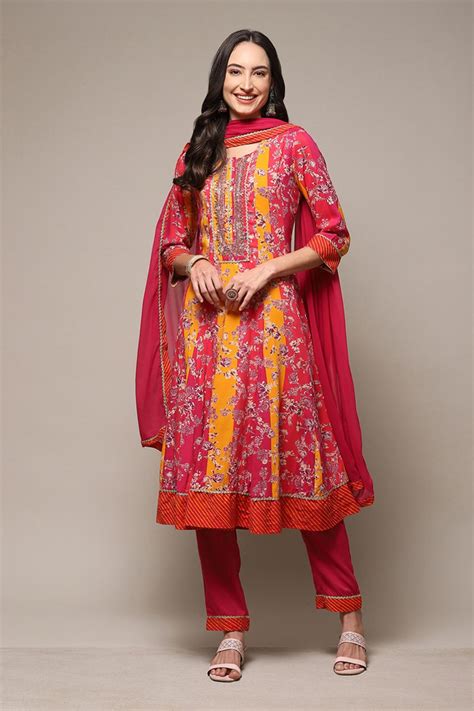 Onion Pink Mustard Rayon Kalidar Kurta Churi Salwar Suit Set