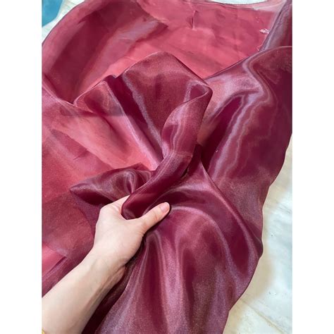 Jual Bahan Kain Kaca Organza Silk Polos Organdi Warna Red Cherry