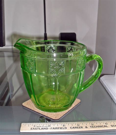 Green Depression Glass~doric Pitcher~jeanette Glass Antique Price Guide Details Page