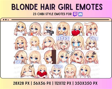 Chibi Twitch Emotes Twitch Discord Emotes Anime Style Blonde Hair Girl Emotes Blue Eyes