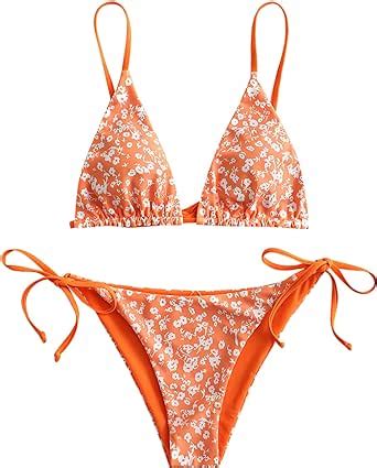Amazon Zaful Women S Triangle Bikini Floral String Bikini Set Two Piece Swimsuit Bathing