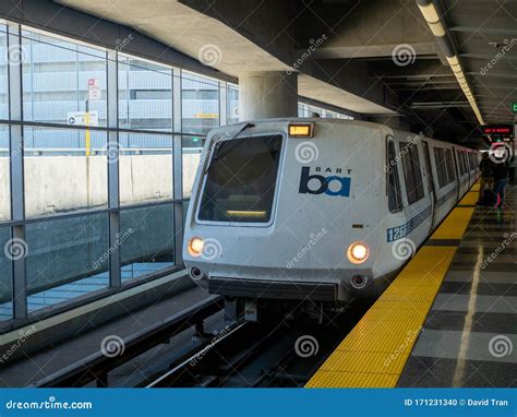 Bart Bay Area Rapid Transit Train Pulling In At Sfo Airport Stop