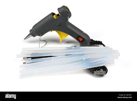 Electric Hot Glue Gun With Gluestick Isolated On White Background High Resolution Photo Full