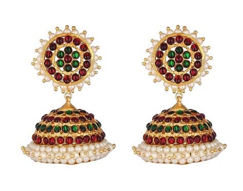 Buy Sriman Kempu Red And Green Stone Bharatanatyam Jumkas For Girls At