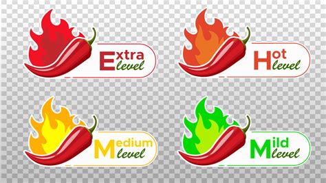 Icons With Chili Pepper Spice Levels Hot Pepper Sign With Fire Flame For Packing Spicy Food