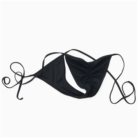 Brazilian Cut Tie String Side Scrunch Cheeky Bikini Bottom Black