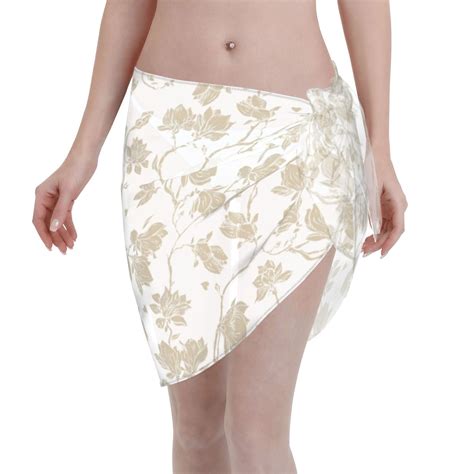 Coaee Vintage Stylized White Color Women S Short Sarongs Beach Wrap Sheer Bikini Wraps Chiffon