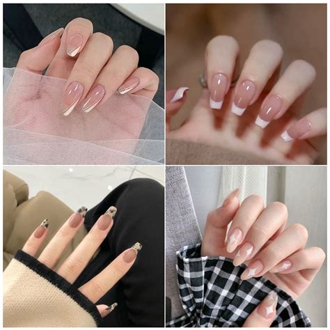 Free Glue Trend Pcs Fake Nails French Ballerina Fake Nail Long