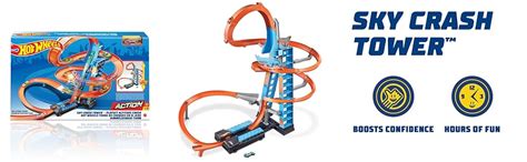 Amazon Hot Wheels Sky Crash Tower Track Set Ft Cm High With Motorized Booster