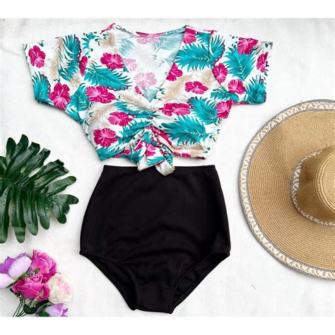 Two Piece Highwaist Swimsuit Beach Ootd Swimwear For Women Freesize Plus Size Bikini Highwaist