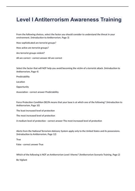 Level I Antiterrorism Awareness Training fully solved graded A+