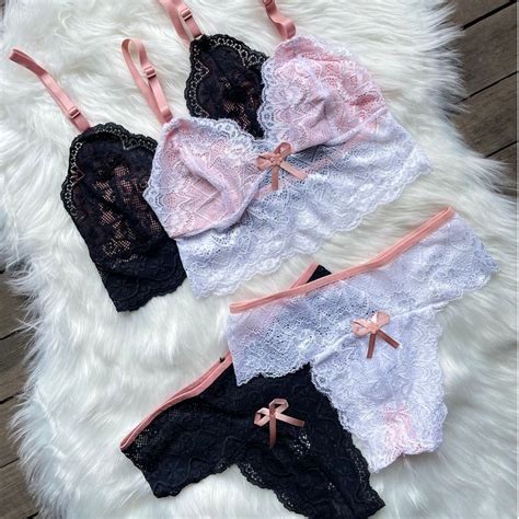 Conjunto De Lingerie Em Renda Sem Bojo Forro E Acabamento Bicolor Shopee Brasil