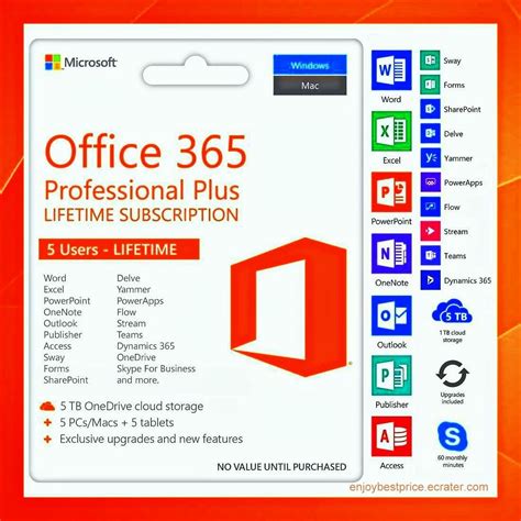 Microsoft Office 365 Pro Plus Account Lifetime 20 USERS 5 TB Windows ...