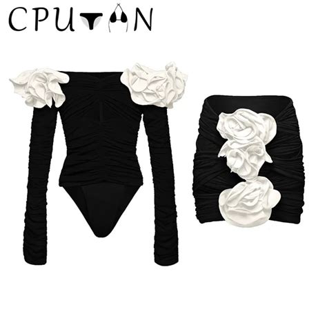 Cputan D Flower Bikini Set Para Mulheres One Piece Swimwear Swimsuit Luxo Saia Sexy Bikini