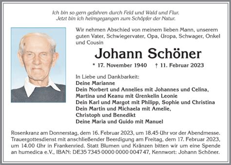 Traueranzeigen von Johann Schöner Allgäuer Zeitung