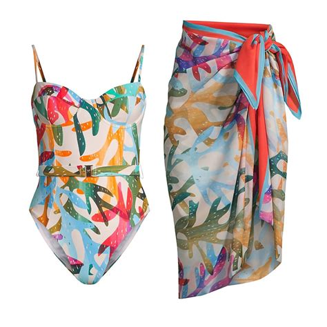 Color Printed Suspender Slim Bikini One Piece Gathering Women S Swimsuit Elegant Irregular