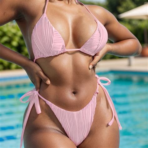 Generic Swimsuit Sexy Bikini Solid Color Split Lace Up Suit Sexy Lingerie Bikini Women A