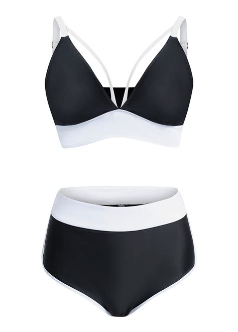 Black High Waisted Contrast Bikini Set Rosewe Usd