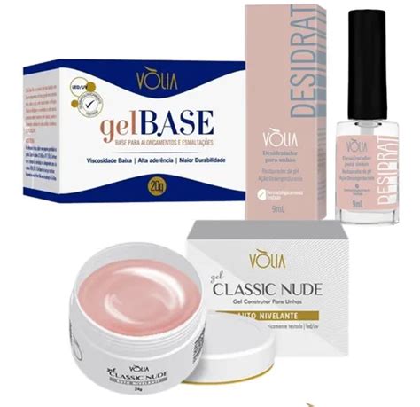 Kit Volia Gel Capa Base Classic Nude Desidrat Parcelamento Sem Juros