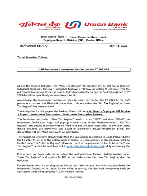 staff pensioners investment declaration  fy    taxes