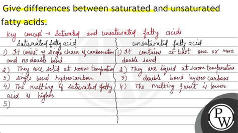 Give Differences Between Saturated And Unsaturated Fatty Acids Youtube