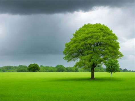 Premium Photo | Free photo grassy landscape with a tree and raincloud