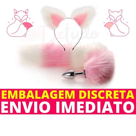 Kit Plug Anal Cauda Fantasia Bdsm Raposa Cauda Tiara Fox Rosa Branco Sex Shop Shopee Brasil